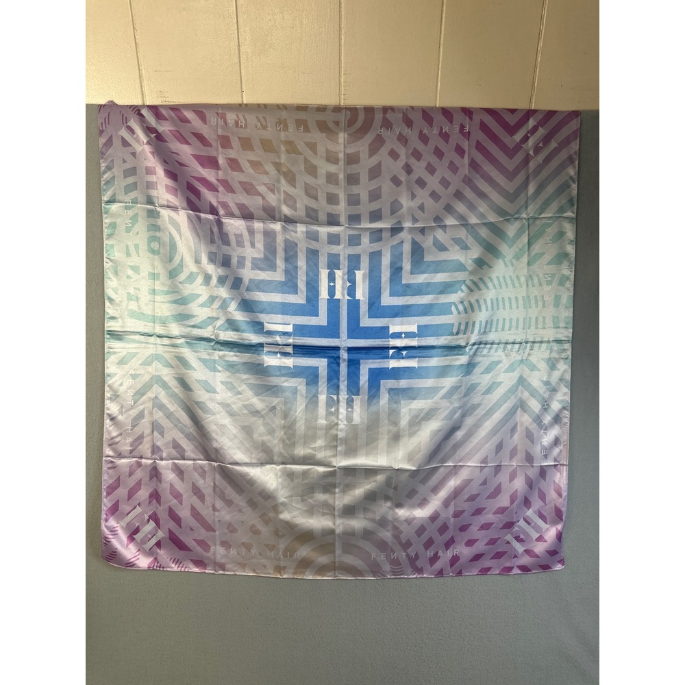 Fenty Hair Scarf Bandana Headband Silk Print Geometric Blue Purple Gradient